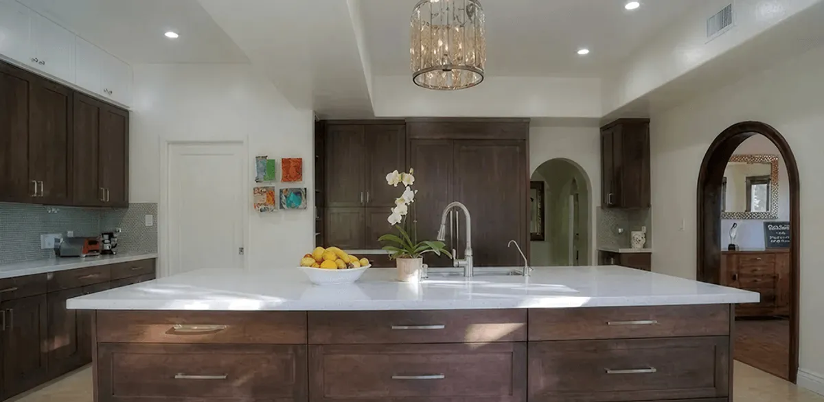Cabinet refacing project with updated kitchen cabinets and island in Worcester, MA