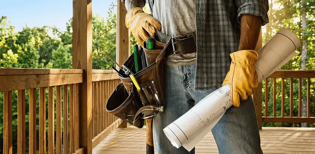 Professional handyman with tool belt ready for home repairs in Worcester, MA