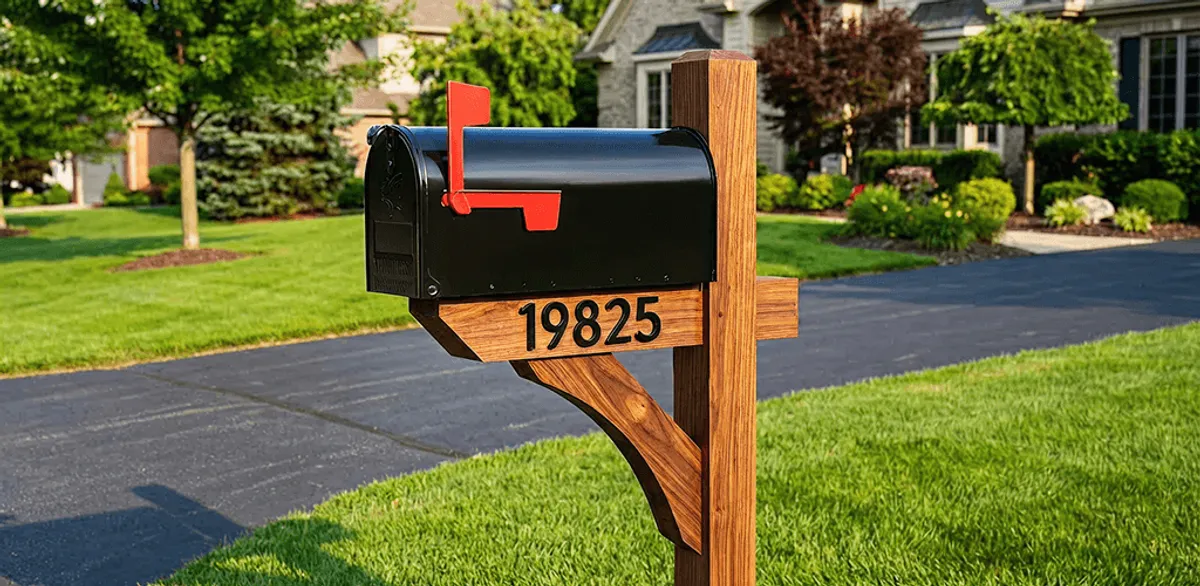 New mailbox installation with post and address number for a home in Worcester, MA