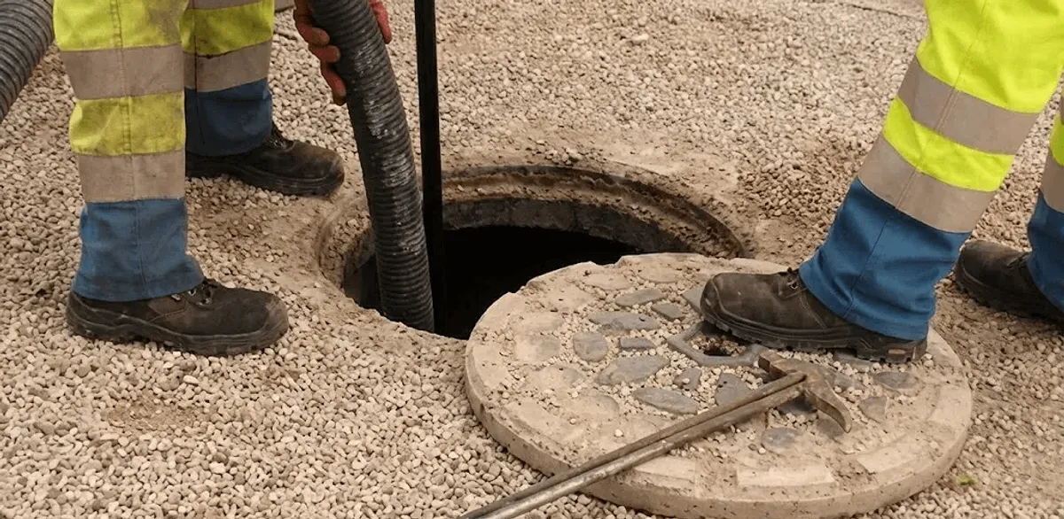 Drain cleaning crew clearing a sewer access point with professional equipment in Worcester, MA